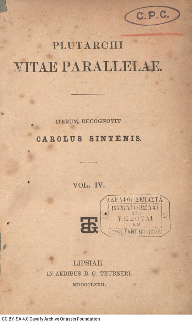 17.5 x 11 cm; 2 s.p. + ΧVI p. + 428 p. + 2 s.p., handwritten note in ink on verso of the front cover, p. [Ι] title page and